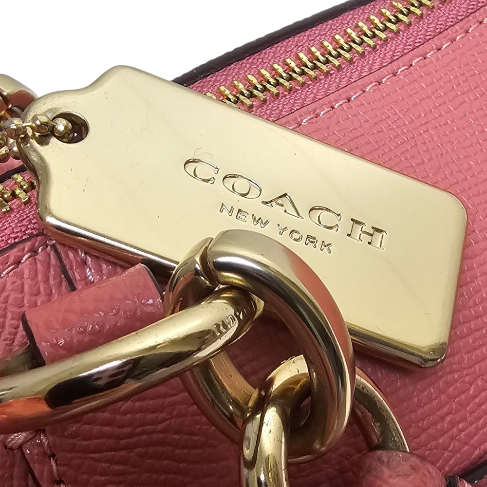 Coach Ava Pink Red Crossgrain Leather Tote with Gold Accents - Picture 6 of 9
